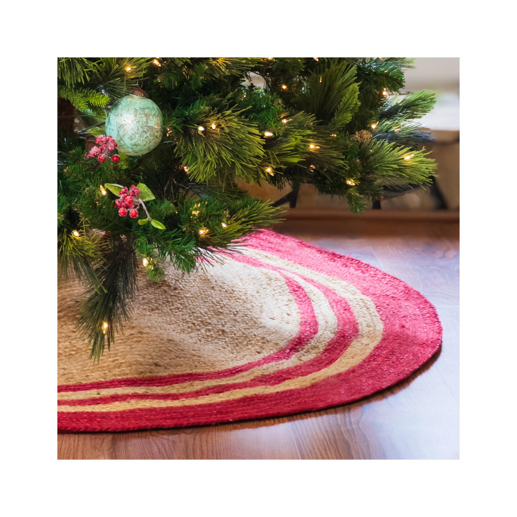 Burlap Tree Skirt, Beige/Red, Round 2'2"