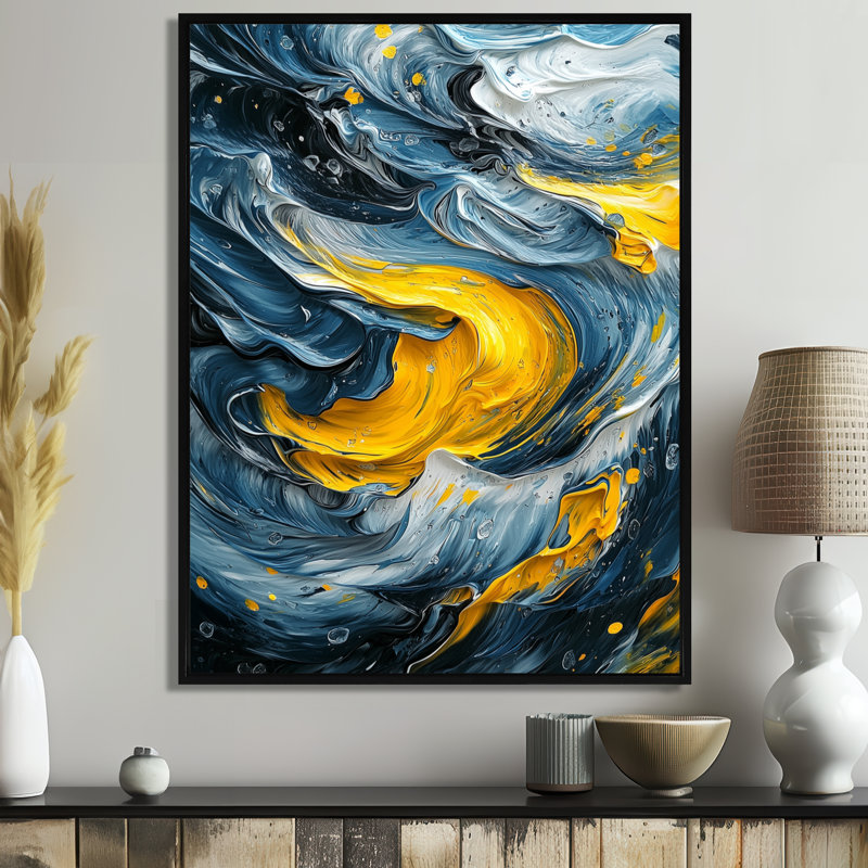 Ocella, encre jaune et grise Oceanic Waves III - reproduction d'art sur toile, H 20 po x l 12 po, Noir