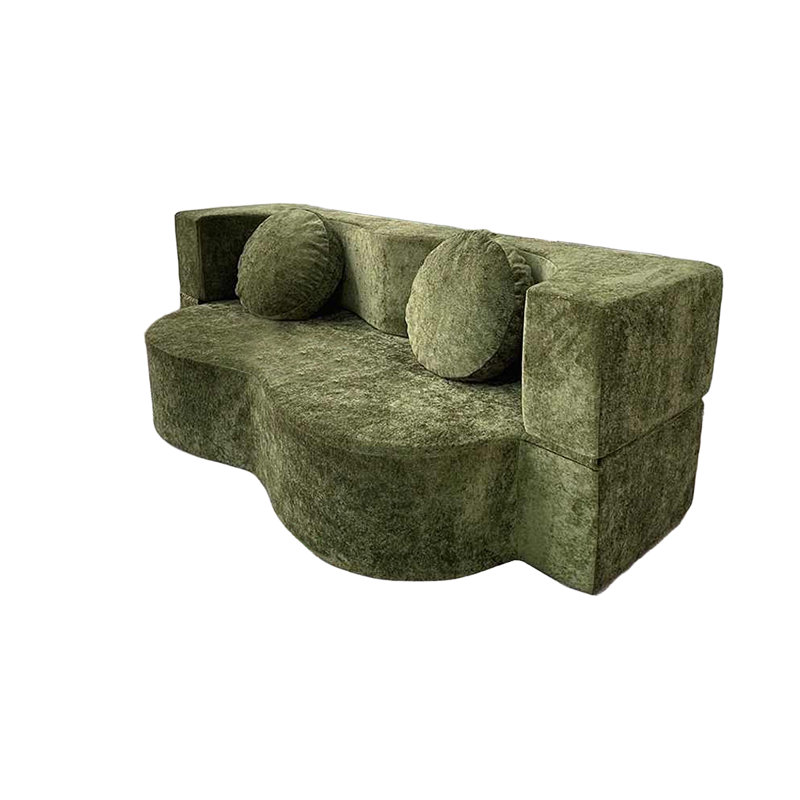 47.24"Green linen-blend loveseat with throw pillows
