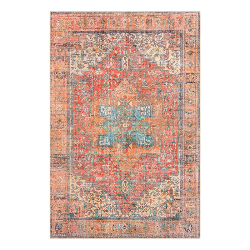 Tapis oriental rouge rouille, Rectangle 6 pi 1 po x 9 pi