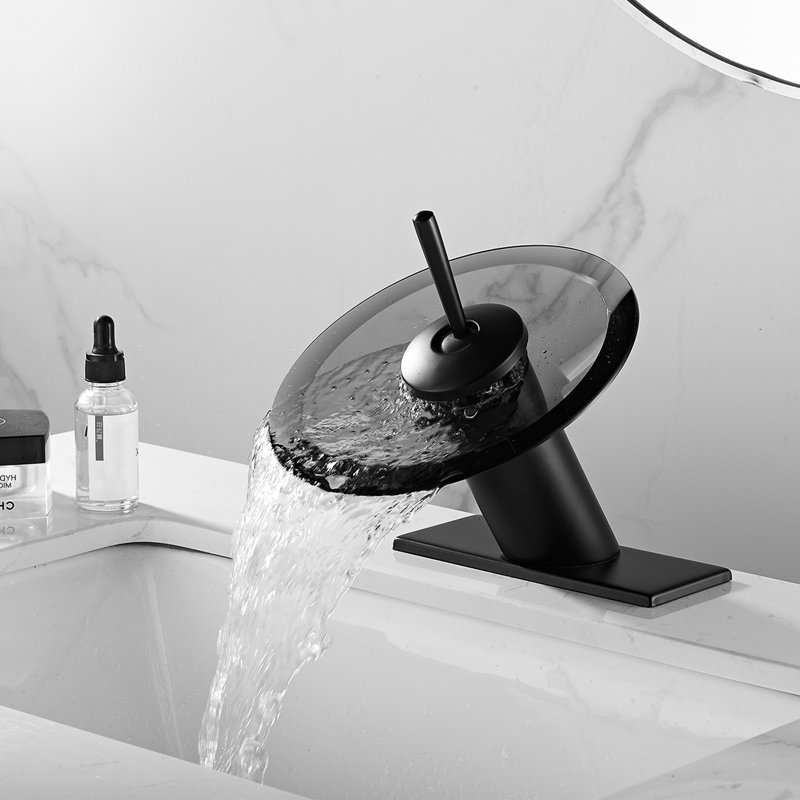 Single-handle Bathroom Faucet Glass Waterfall Spout
