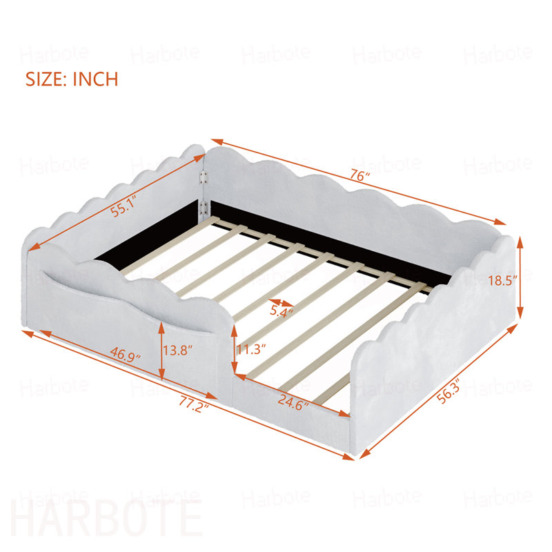 Lit double tapissier sur pied, Light Gray