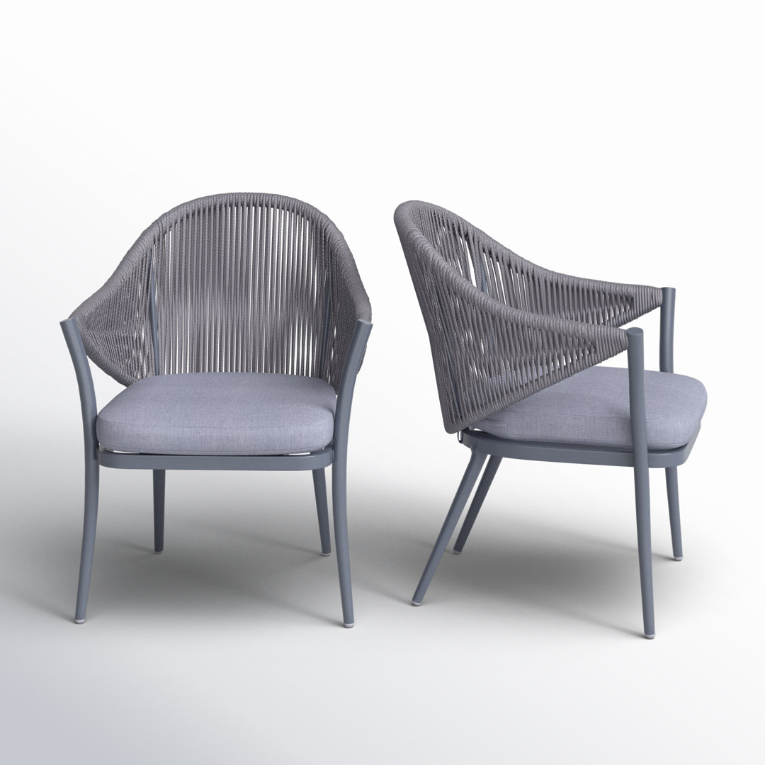 Esqueda Patio Dining Outdoor 2-Piece Woven Rope Conversation Chair Set, Aluminum, Gray (Set of 2) Langley Street®