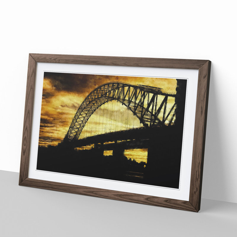 Silver Jubilee Bridge in Manchester - Picture Frame Graphic Art, 27cm H x 36cm W x 2cm D, Walnut Framed