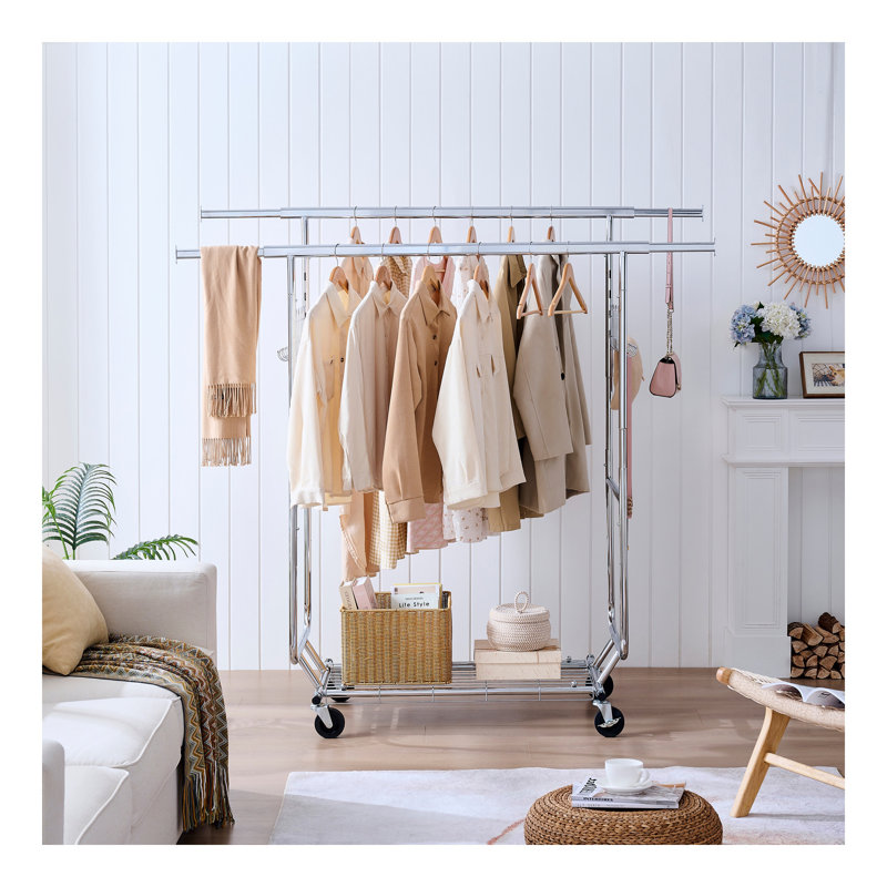 Richaad 36.4'' Iron Adjustable Rolling Clothing Rack