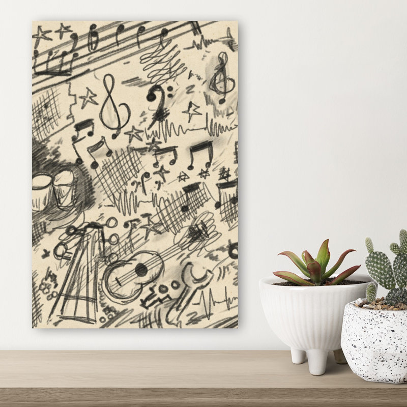 Creative Music Sketch Abstract Contemporary Landscape Nature Wall Art Print 1 Piece Wrapped Canvas Wall Art
