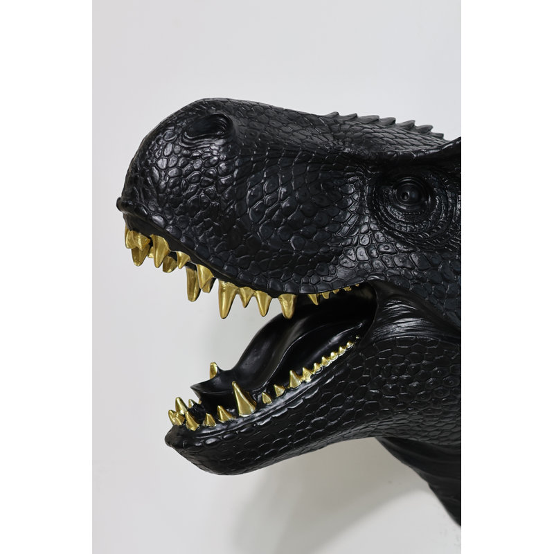 Dinosaur Head Sculpture Wall Mounted Ornament, Black;Gold
