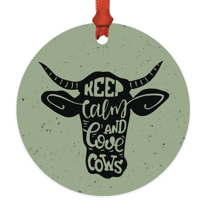 Funny Vegan Ornament Keep Calm And Love Cows Metal Christmas Tree Decoration, Gag Gift For Vegetarians