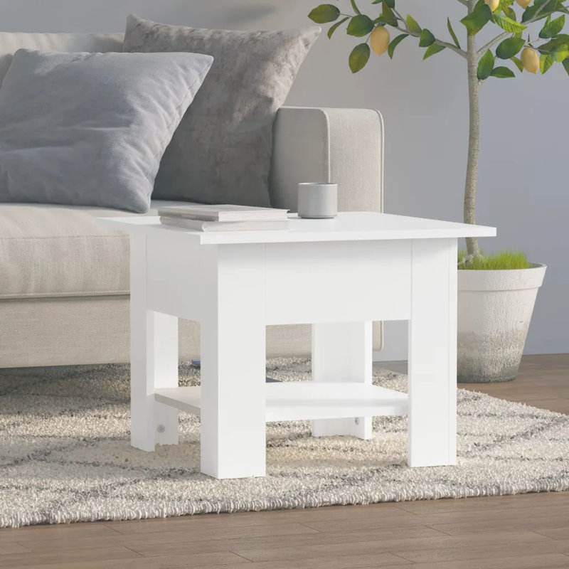 Glass End Table with Storage, White, 21.7"x21.7"x16.5"