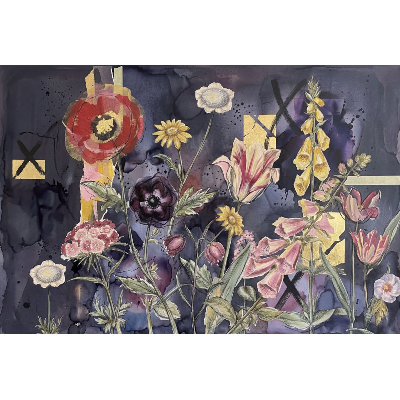 Papier peint floral foncé foncé Moody, Non tissé, 120 po x 96 po