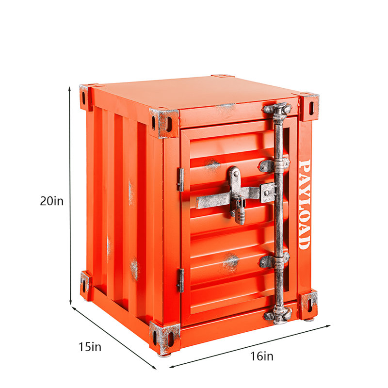 Jearldean Industrial Iron Retro Style Container Side Table With Lock, Orange