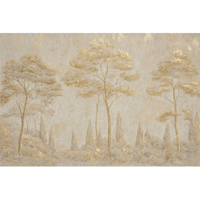 Gold Trees Wallpaper Beige Landscape Removable Metallic Wallpaper Wall Decor