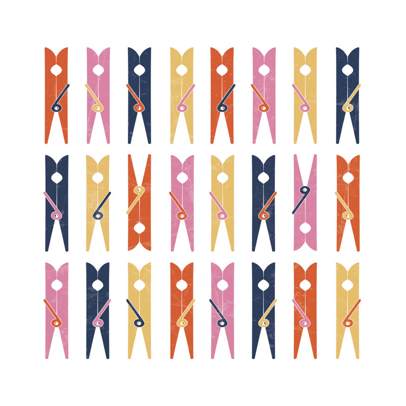 Colorful Clothes Pins On White Distessed - Wrapped Canvas Print, 51cm H x 51cm W x 3.8cm D