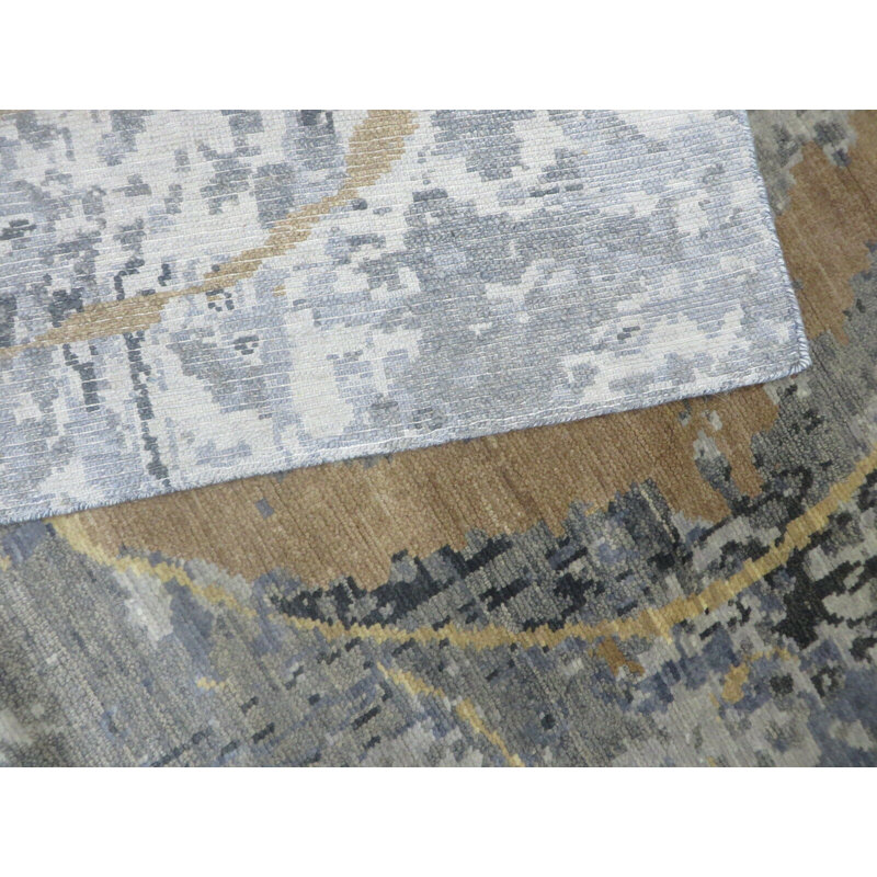 Tapis unique en laine noué à la main gris / bleu 8 pi 2 po x 10 pi Mahveen