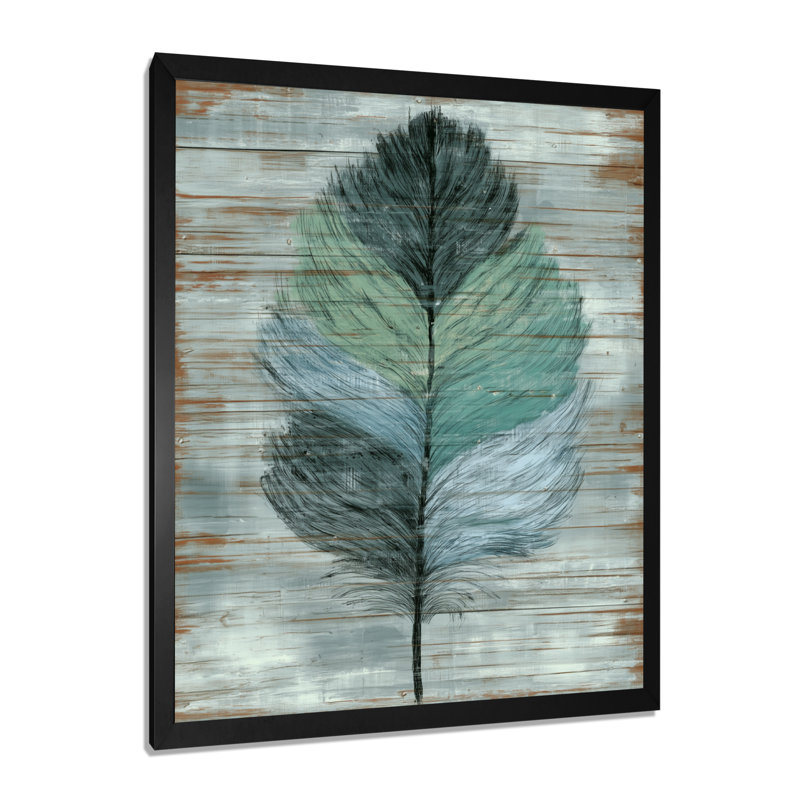 «Boho Wood Texture Feather», reproduction d'art sur toile, Boho, Cadre photo unique, Noir, H 20 po x l 12 po