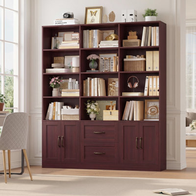 71.3”H × 58.7”W Triple-Wide 6-Tier Bookcase with 4-Tier Open Shelves, 2 Cabinets & 2 Drawers | Tall Storage Cabinet for Home & Office Organization