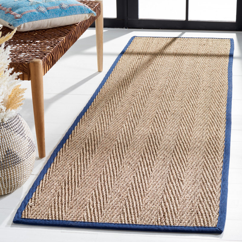 Nerissa Auckland Natural/Blue Area Rug, Runner 2'6" x 10'