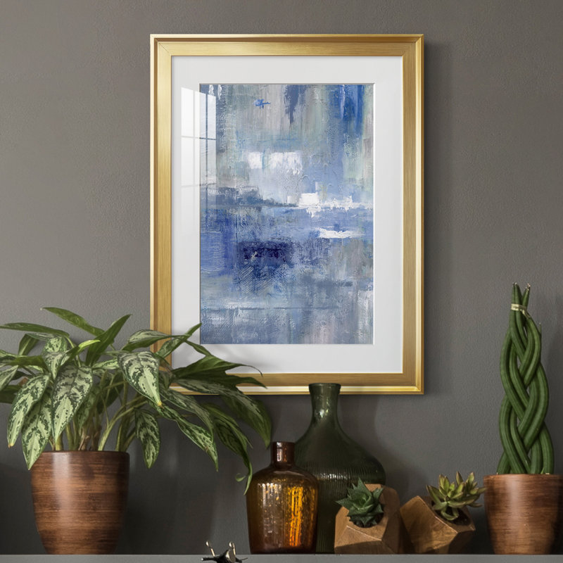 Bay View Indigo - Cadre photo, reproduction d'art sur papier, Or, H 18,5 po x l 24,5 po x P 1,5 po