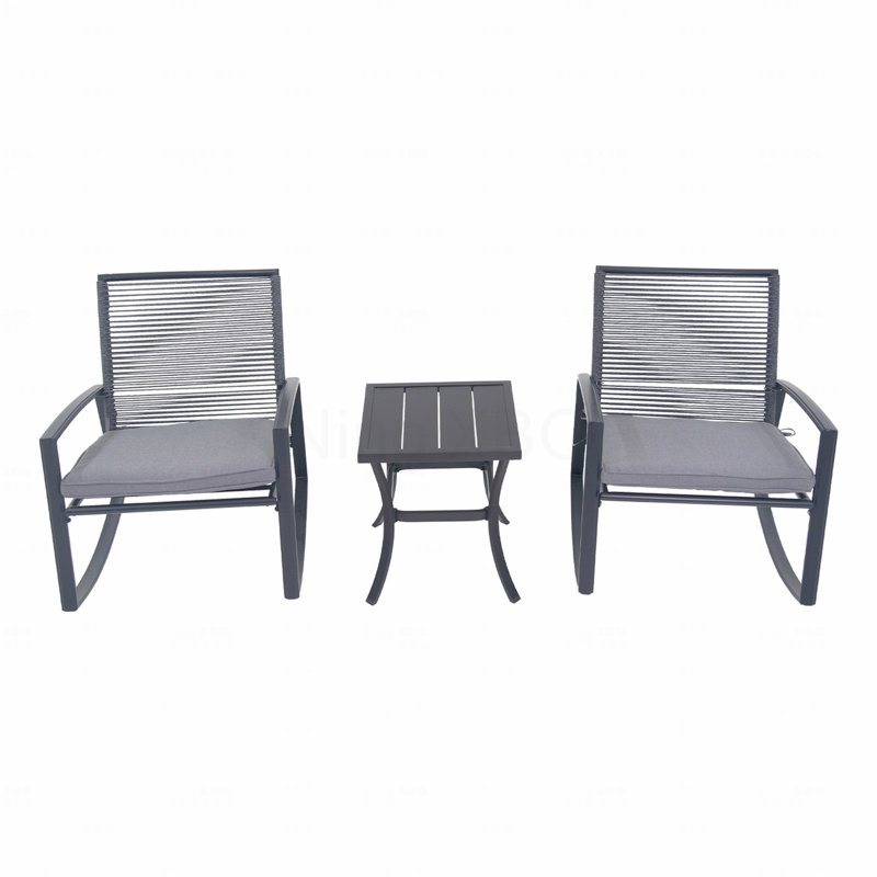 Conversation Set, 2-Person Outdoor Patio Bistro Metal Rocking With Table, Gray