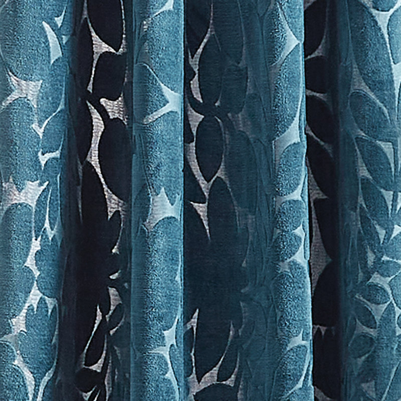 Teal Velvet Floral Print Grommet Curtain Panel Pair
