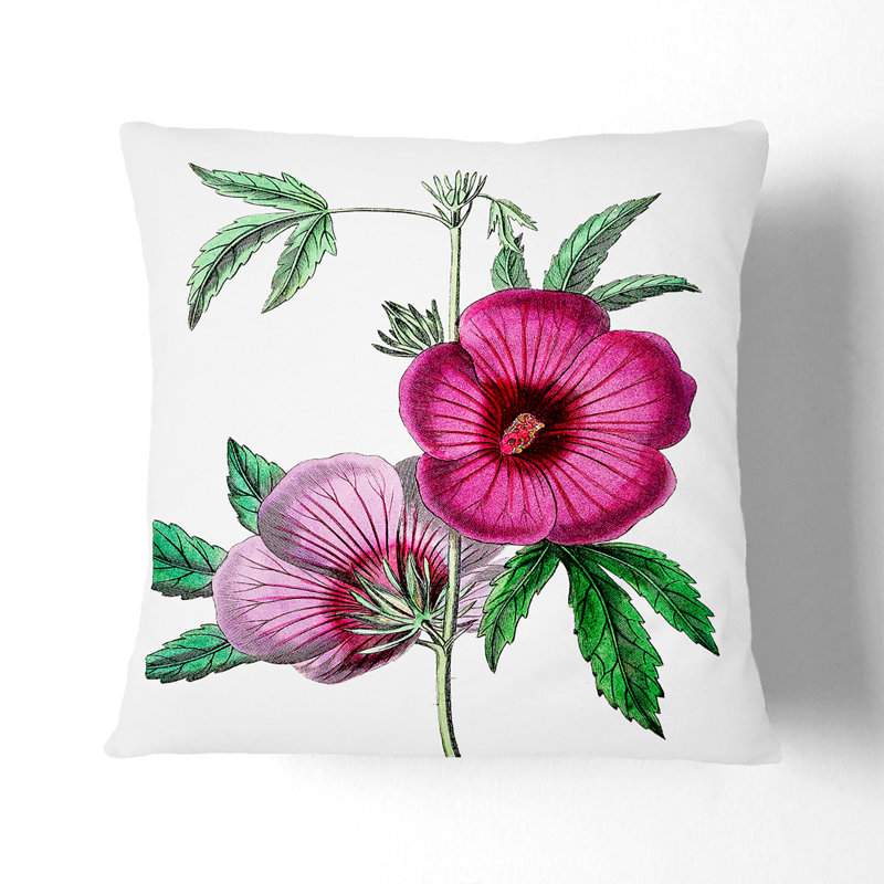 Pink Hibiscus Flowers Cushion with Filling, 55cm H x 55cm W x 20cm D, Stone