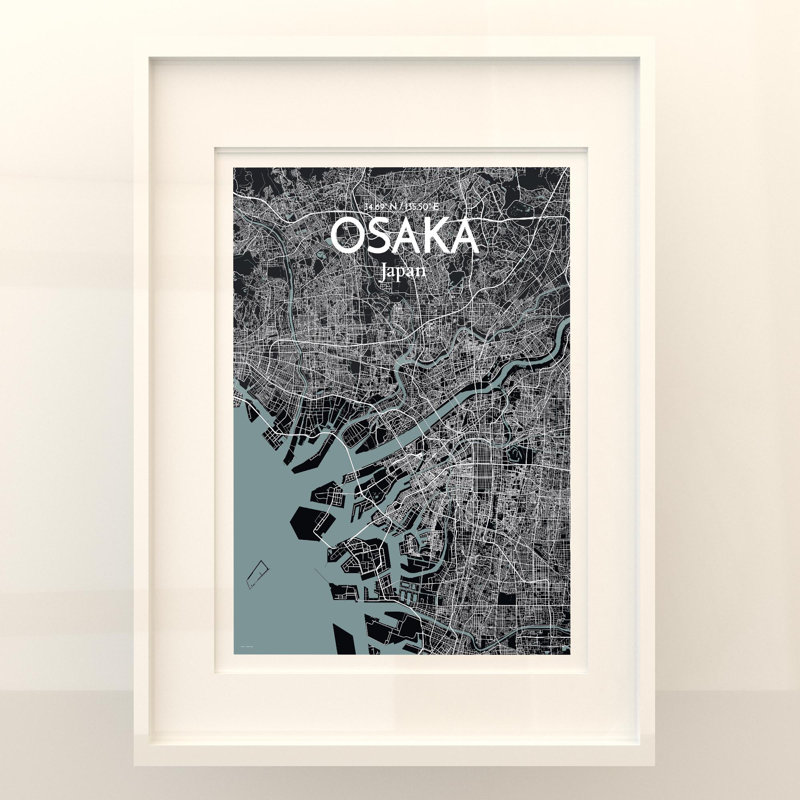 Osaka City Map In Midnight - No Frame Print, 24cm H x 18cm W x 0.05cm D