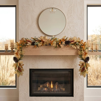 AMBERWOOD - 6ft x 10" Autumn Garland with Warm White LED Microbulbs