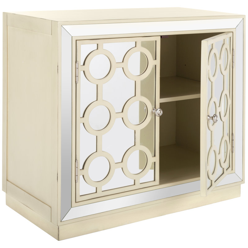 Armoire décorative à 2 portes miroir Glacaeu, Beige antique