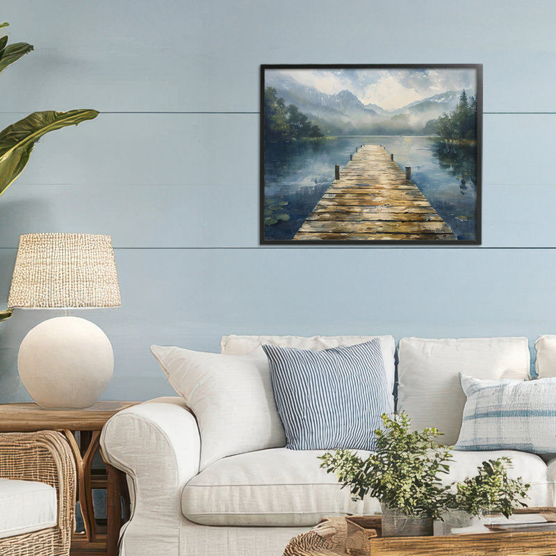 Giclée encadrée en bois au-dessus d'un lac, design par LSR Creative Studio, H 16 po x l 20 po, Giclée encadrée noir minuit