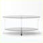 Table basse ovale moderne en verre 43,3 "avec double tablette en verre et pieds en métal argenté-963685559