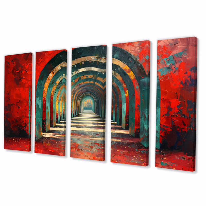 «Red Green Glowing Gateway Tunnels», ensemble d'art sur toile, H 32 po x l 80 po