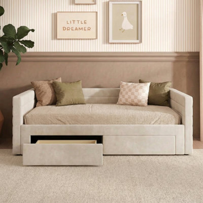 Upholstered Extendable Daybed With Trundle And Drawers