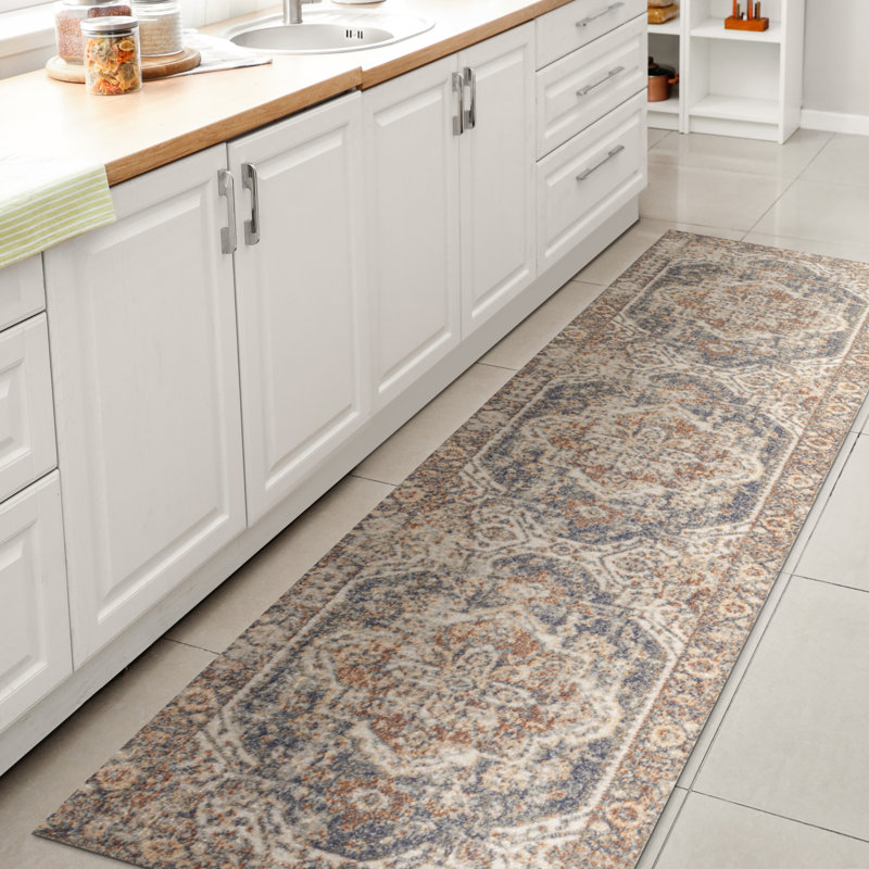 Tapis bleu / crème Kilesha Bold, Tapis de couloir 2 pi x 7 pi 10 po