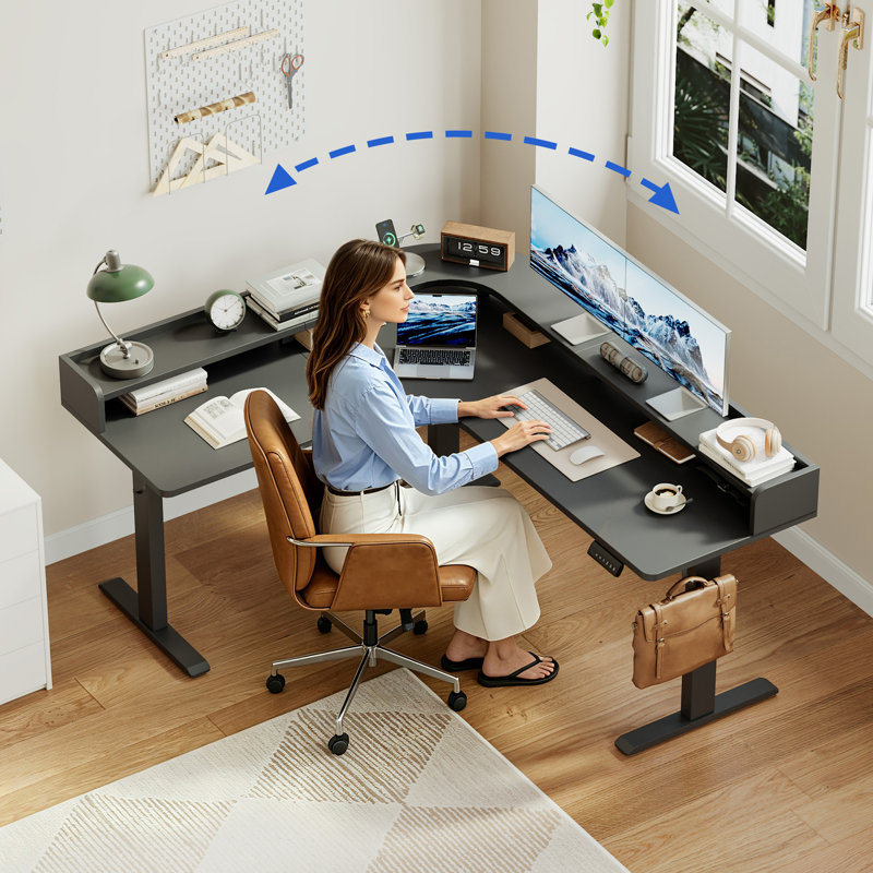 Bureau d'ordinateur en L, Noir