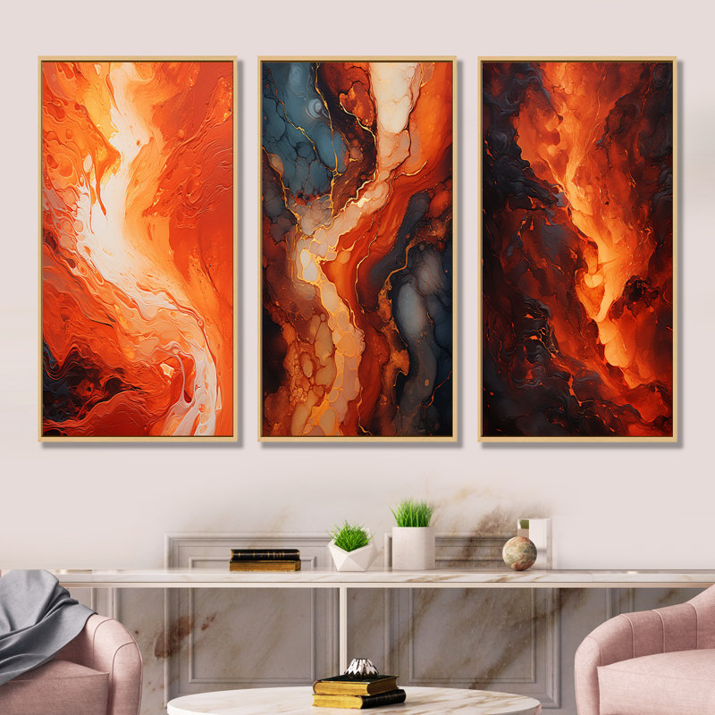 Muse en fusion flamme ardente, H 32 po x l 48 po, Cadre flottant brun