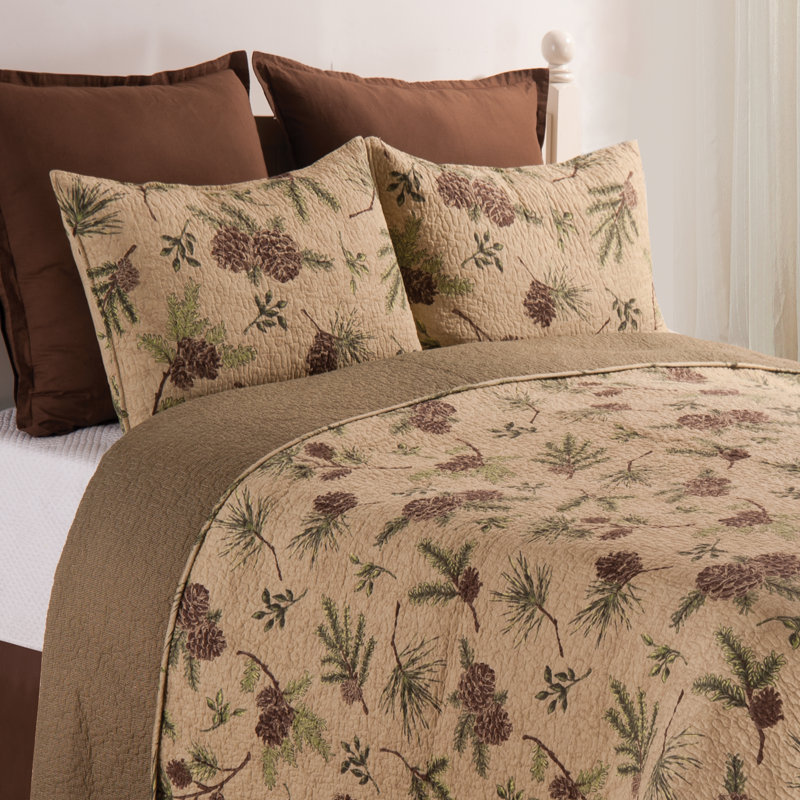 Woodland Retreat Pinecone Lodge Cotton Reversible Quilt Set, King
