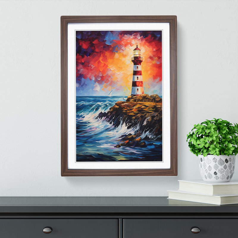 Lighthouse Action No.2 - Single Picture Frame Print on Wood, 64cm H x 46cm W x 2cm D, Walnut Framed