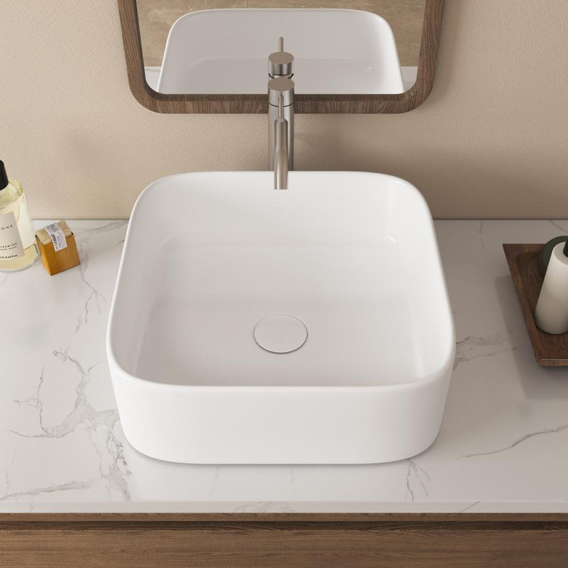 Denbigh 390mm x 390mm Square Countertop Basin Bathroom Sink, White Vitreous China Sink