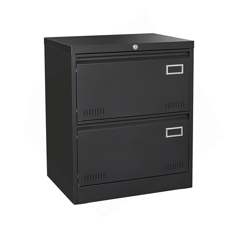 2 Drawer Metal Lateral File Cabinet With Lock, Black