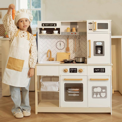 Freniland - 31-Piece Wooden Children's Kitchen Toy Set with Realistic Lights and Sound Effects — Interactive cooking toys designed for Kids Ages 3+