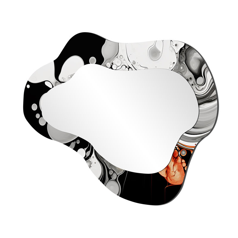 Urfeta Grey and black liquid ink fusion III - Line Art Cloud Mirror, Grey Asymmetrical Unique Wall Mirror, Printed Metal Art
