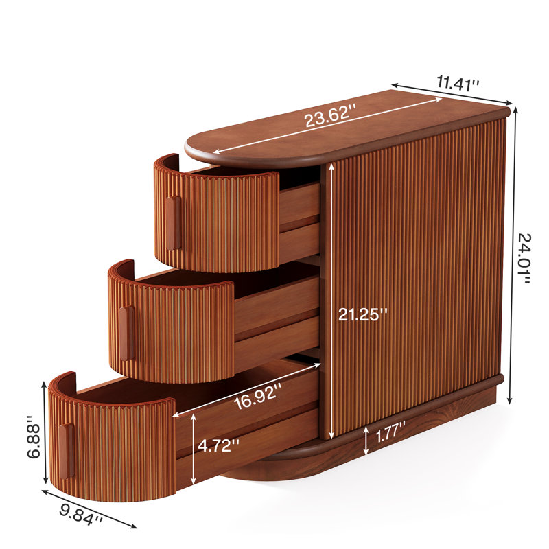3 - Drawer Walnut End Table (Set of 2), Brown