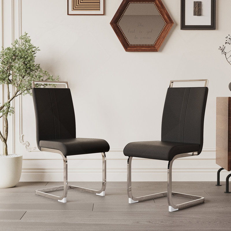 Chaises de salle à manger modernes, chaise d'appoint rembourrée en similicuir à haut dossier en polyuréthane, Noir