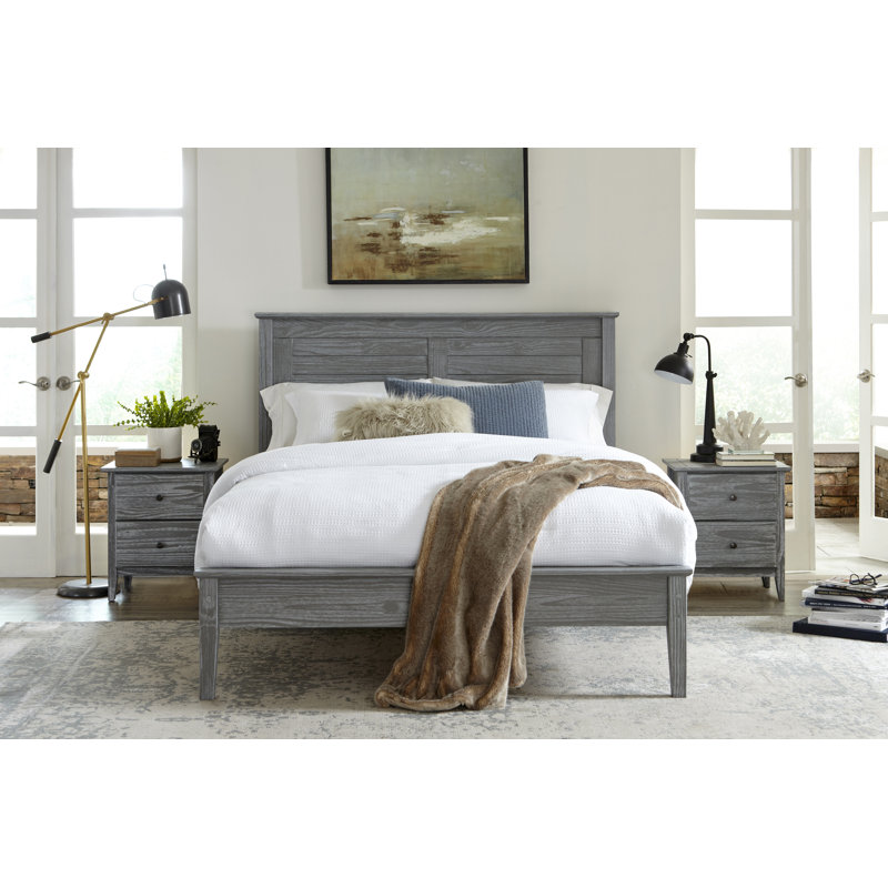 Greenport Solid Wood Louvered Bed, Brushed Gray, Full