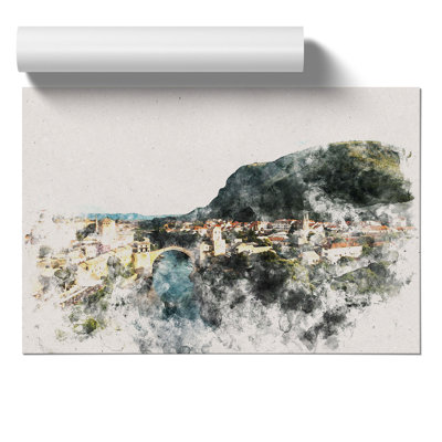 Skyline of Mostar Watercolour - Frameless Print