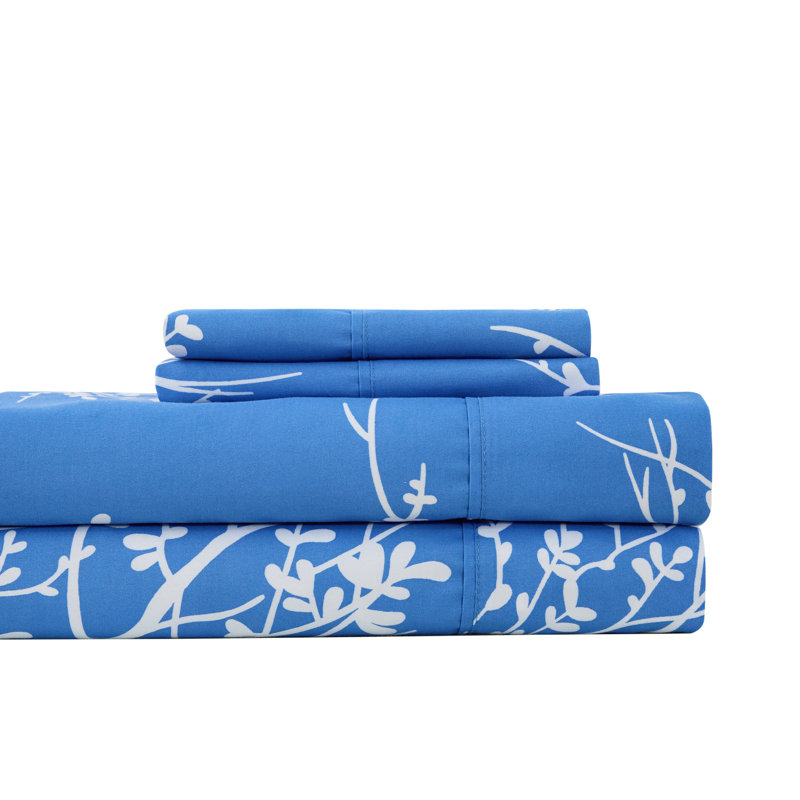 Light Blue and White Twin Microfiber Sheet Set