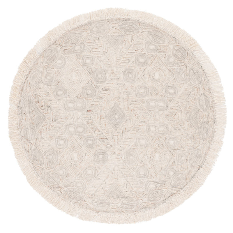 Tapis beige Aaditya Ikat 801, Rond 6 pi