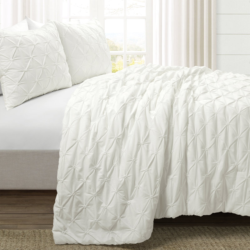 Lush Decor Ravello Pintuck Cotton Comforter Set, Queen Comforter + 2 Shams