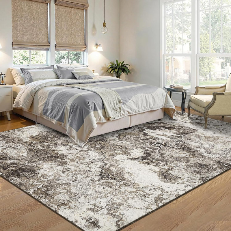 Washable Brown Rug, Abstract Non-Slip, Soft Low Pile for Kitchen, Hallway, Bathroom, Laundry, Indoor Accent Carpet.