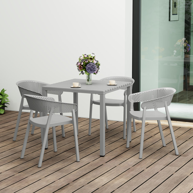 4-Person Outdoor Square Dining Set, Gray